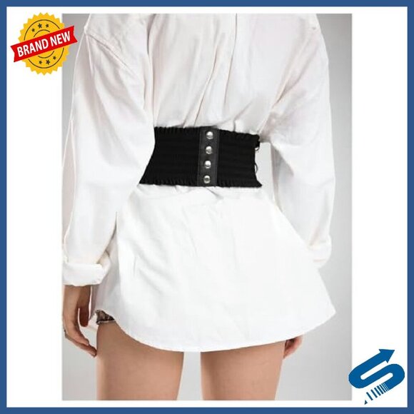 Faux Leather Corset Belt with Chain Cross Lace Up Elastic Waist main image 5